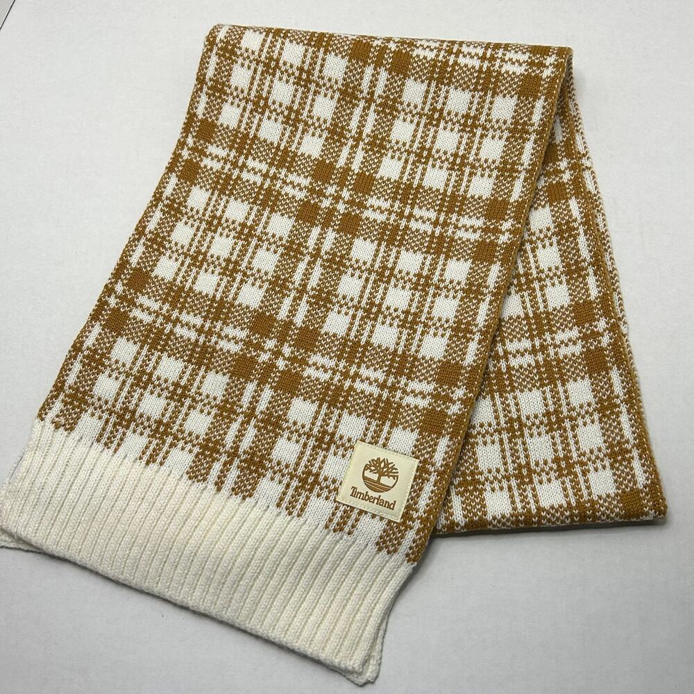 Timberland Scarf Buffalo Plaid Beige Off-White Fall 2023 10" x 64" NWT